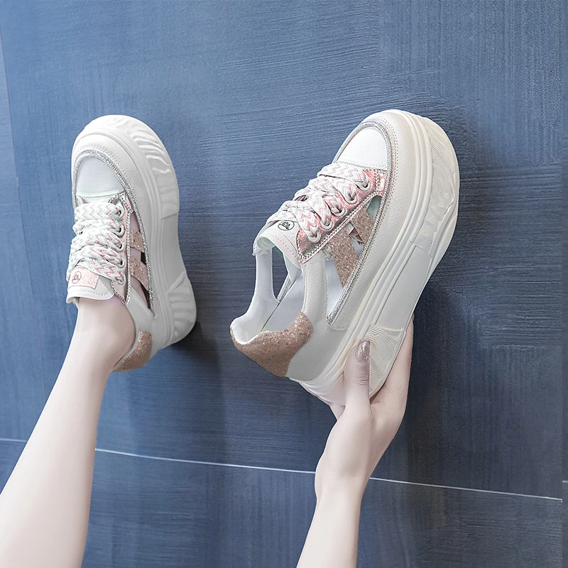 内增高8cm真皮水钻包头凉鞋2023年夏季时尚厚底松糕9611-2