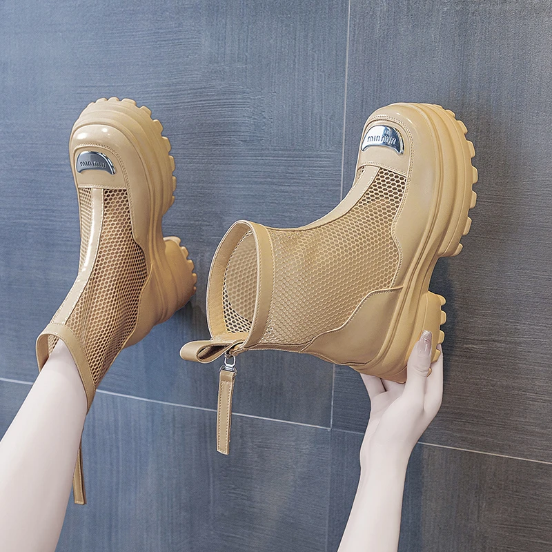 内增高10cm女靴2024新款春夏休闲百搭透气厚底时装靴子3022-25