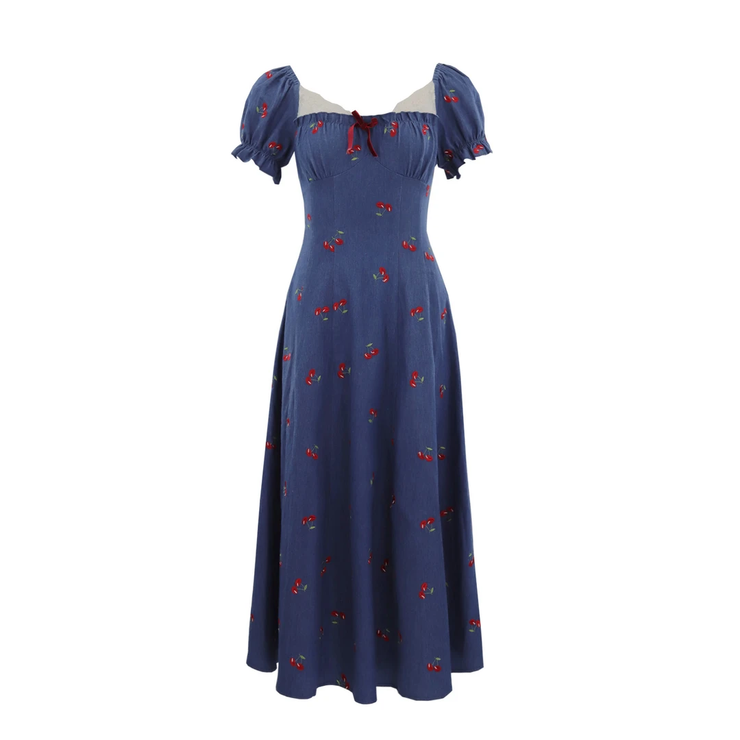 LAOXIAO【复古甜心】港风法式短袖连衣裙返潮复古少女小个子牛仔450