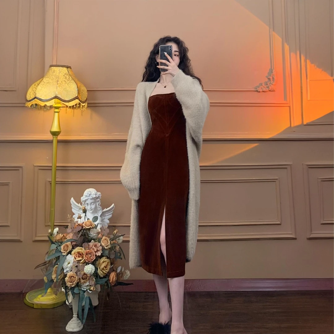 LAOXIAO服饰【糯唧唧】气质百搭宽松显瘦长袖杏色毛茸茸外套111