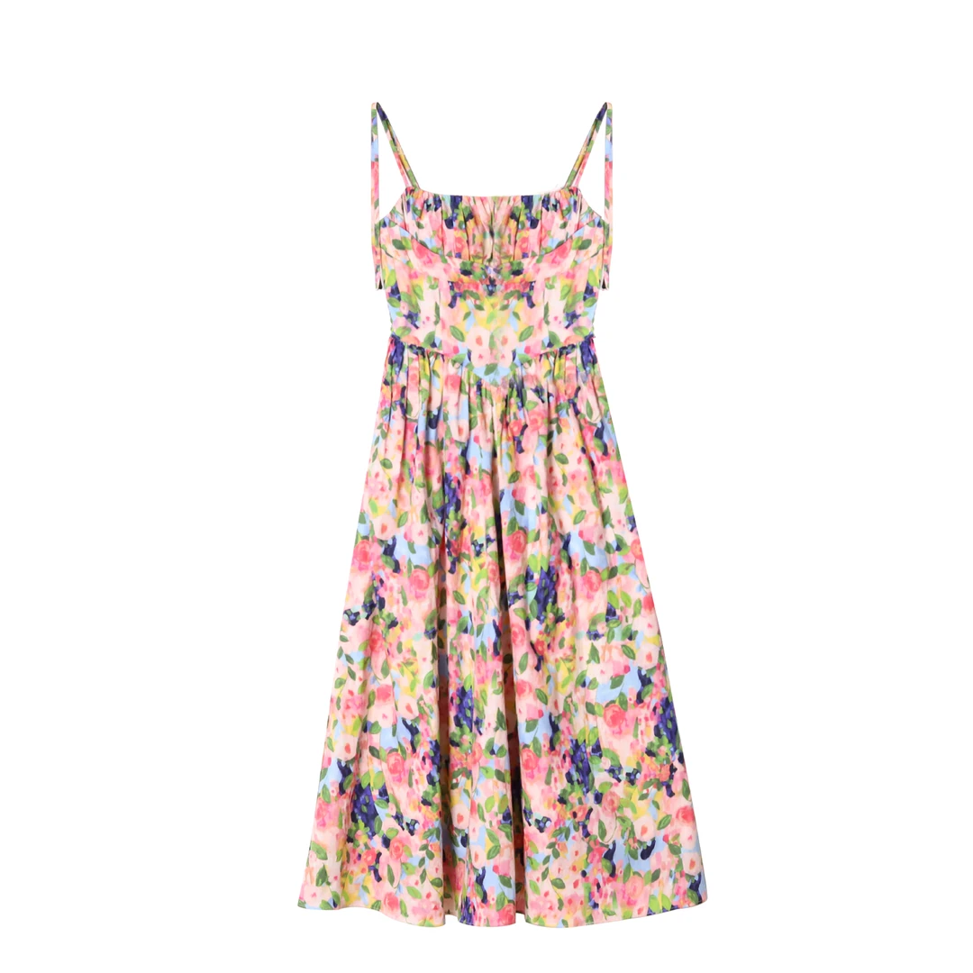 LAOXIAO服饰彩色碎花吊带裙夏法式茶歇海边度假仙女连衣裙161