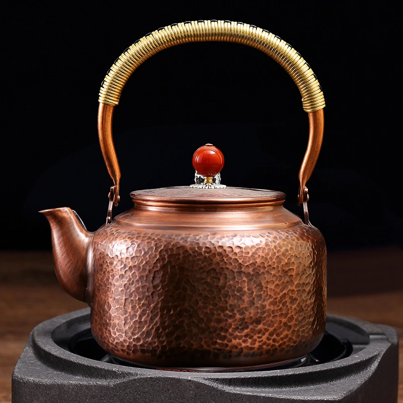 手工捶打家用中式茶水壶锤纹紫铜壶茶器烧水复古办公铜壶功夫茶壶