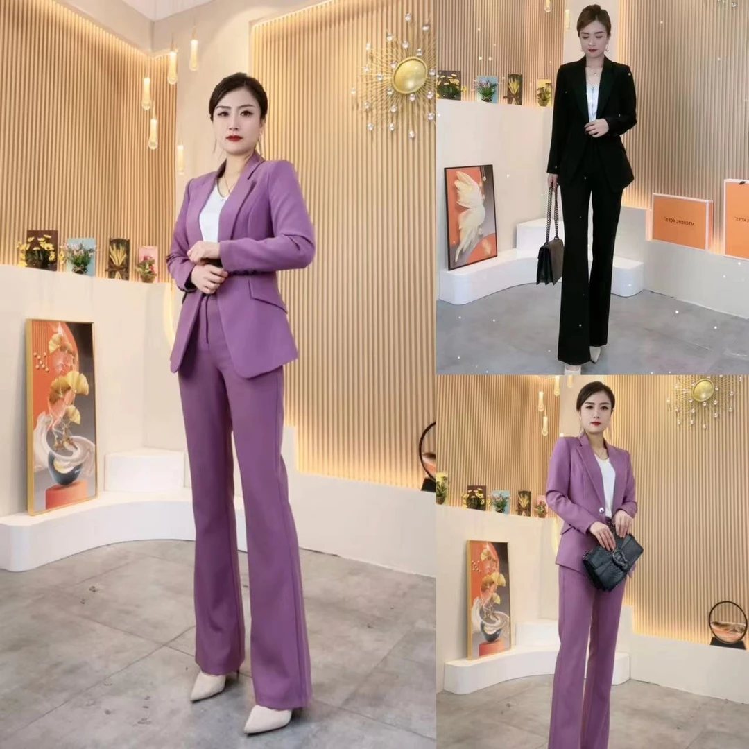 2025春秋气质秋装新款修身显瘦职业范西服＋微喇长裤高端套装女