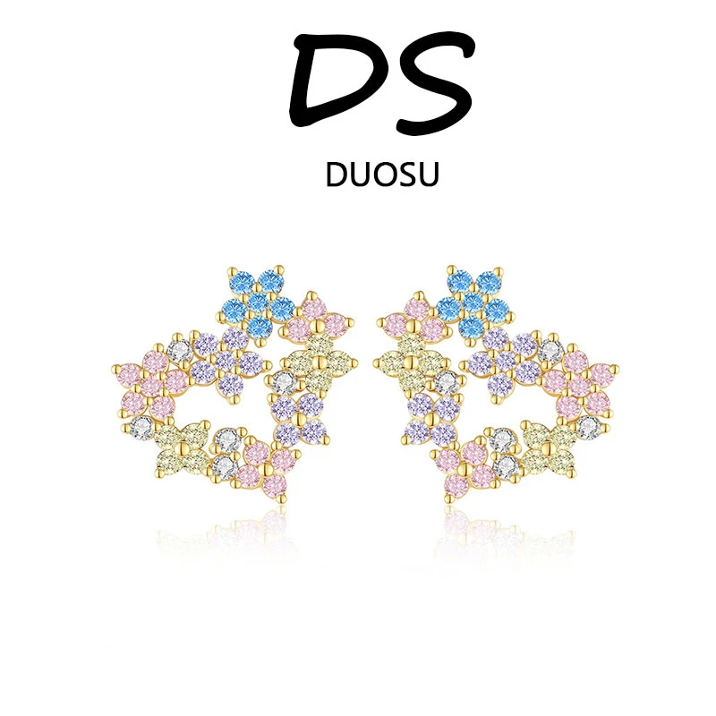铜合金合成锆石耳饰 【皇后花园系列】彩色镶嵌小花耳钉 38X0102