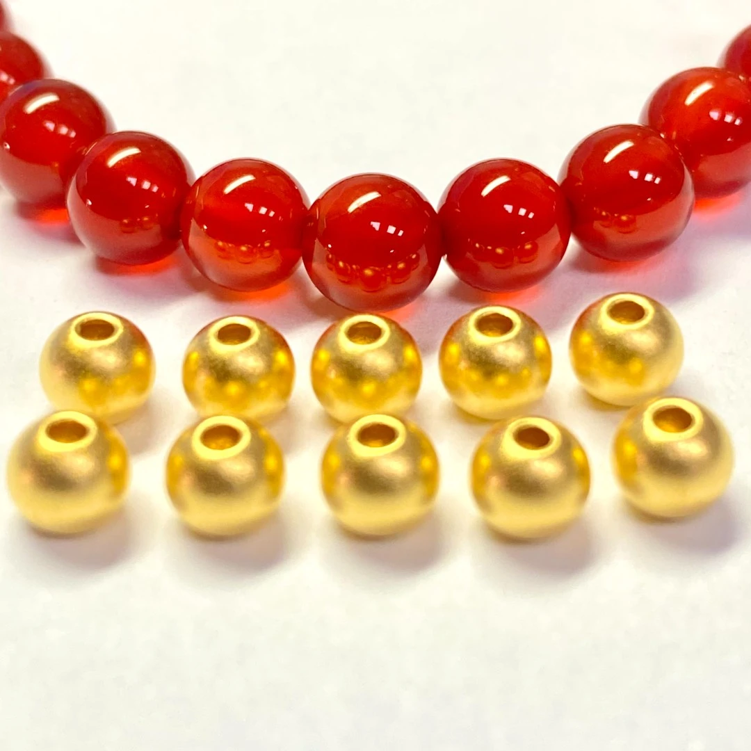 锦绣  足金999卡5mm古法珠十全十美红玛 瑙手链@@A006-10