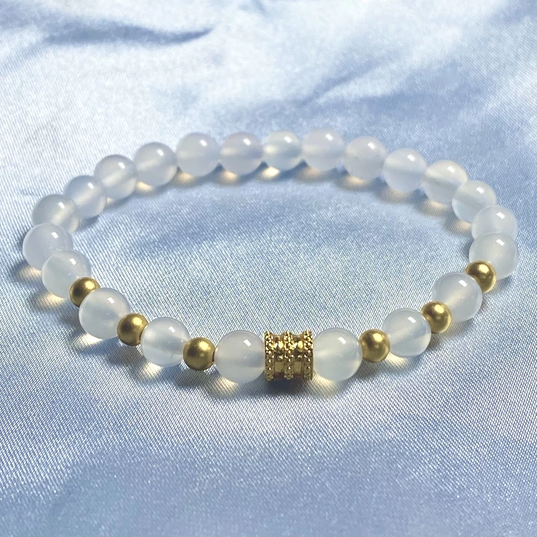 锦绣 足金999烧蓝款黄色小蛮腰+卡4mm古法6颗搭白玛 瑙手串