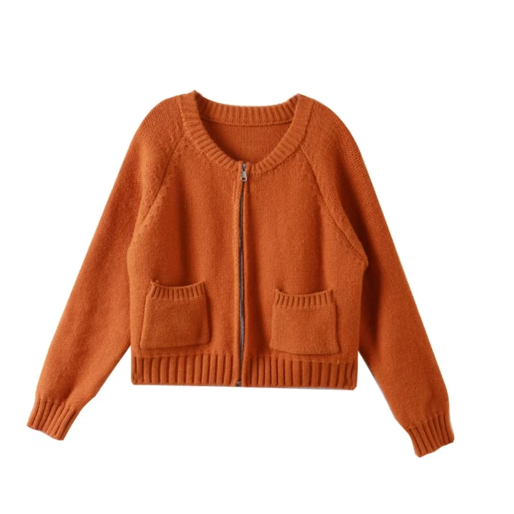 拉链圆领长袖针织衫女2024新款毛衣开衫外套早秋上衣SY060