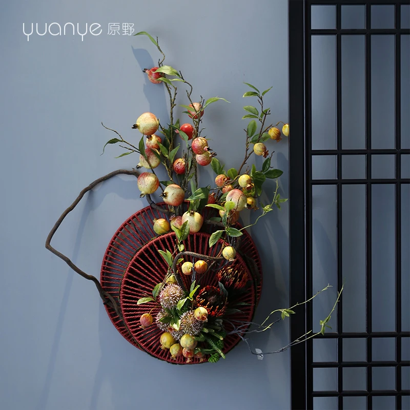 高端艺术假花胶花仿真花创意花环装饰挂壁挂花垂吊新中式禅意摆件