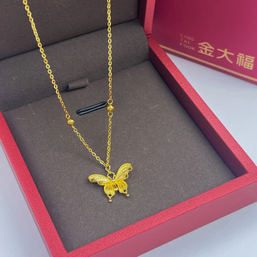 金大福足金999蝴蝶项链套链黄金时尚项链坠链百搭精致克重可选