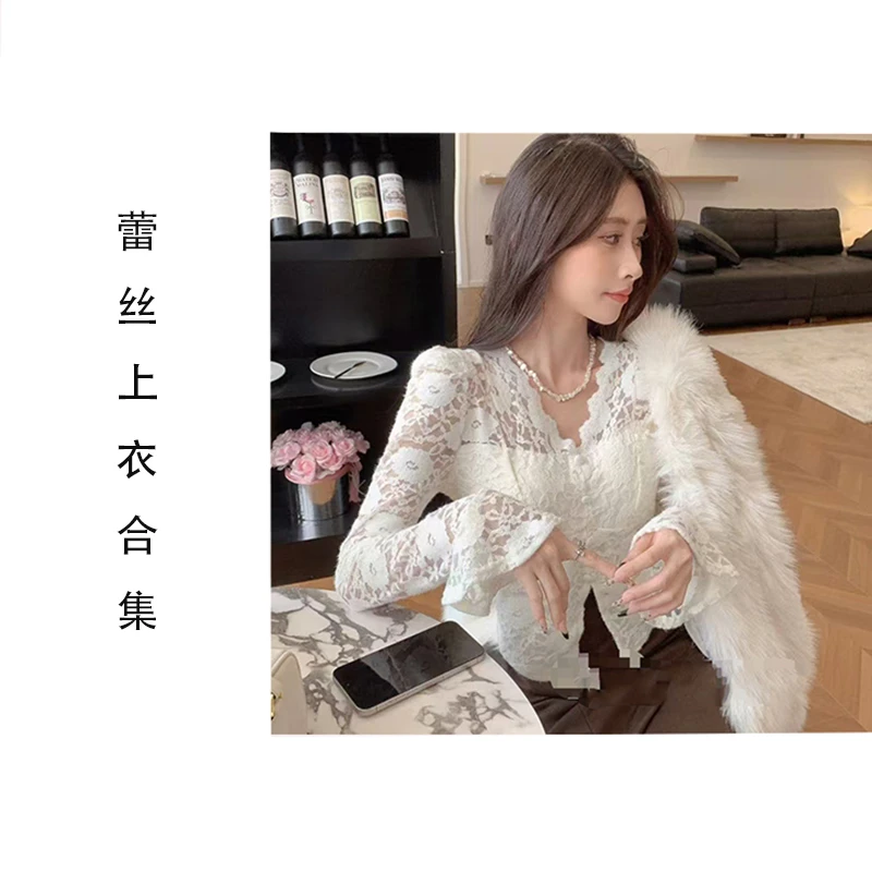 现货 【201-275】 欧货重工蕾丝上衣修身百搭气质新款