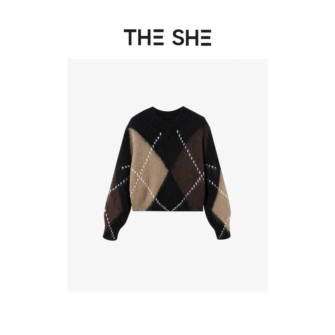 【C·C】『冬日可可舒芙蕾』●落肩美拉德圆领菱格提花毛衣