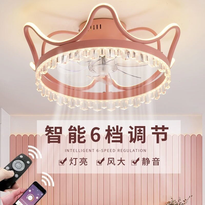 卧室轻奢风扇灯吸顶现代家用北欧简约网红皇冠电风扇一体房间吊灯
