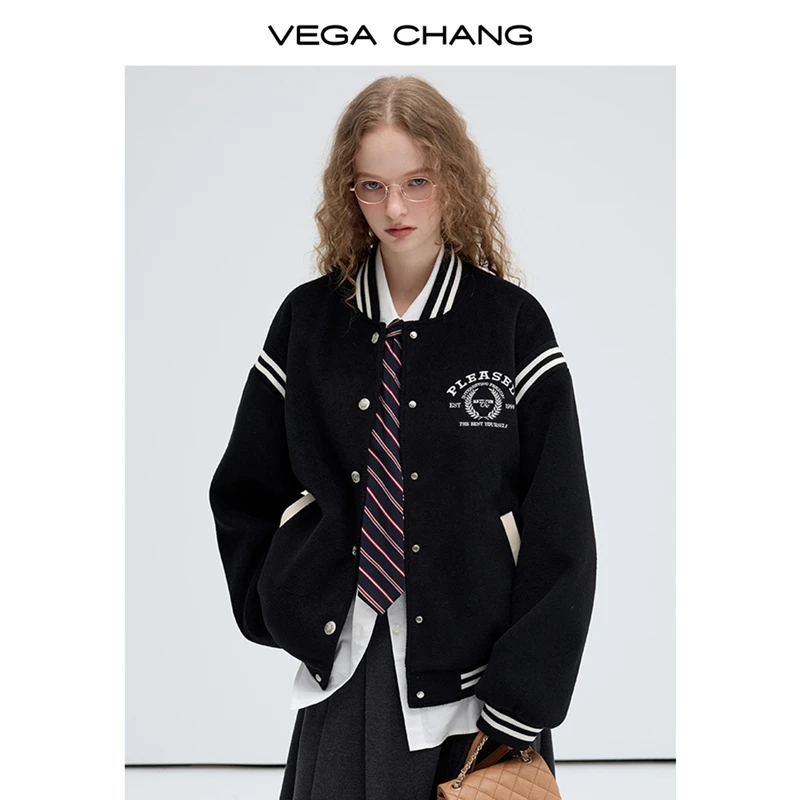 VEGA CHANG棒球服外套女2024秋冬新款美式复古学院风撞色拼接夹克