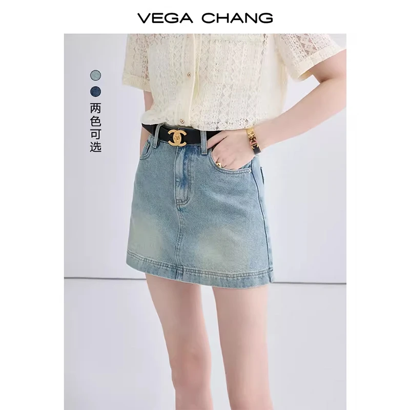 VEGA CHANG显瘦半身裙女夏季26新款水洗牛仔短裙高腰裙5060336