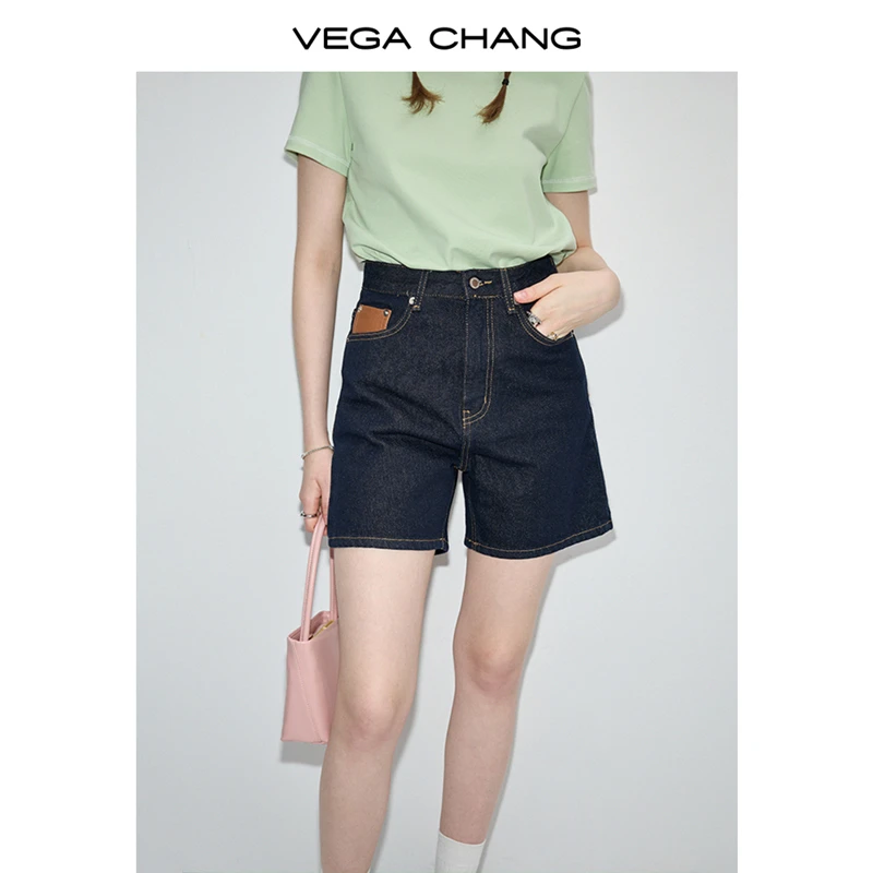 VEGA CHANG牛仔裤女2025夏季新款复古宽松直筒牛仔五分短裤040910