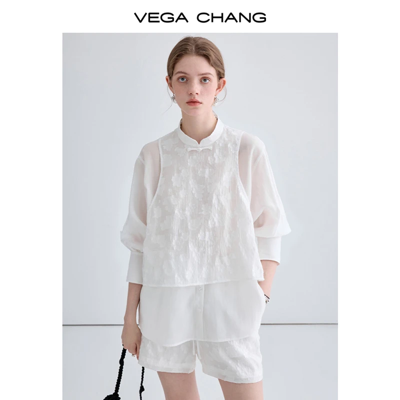 VEGA CHANG时尚套装女2024年夏季新款国风新中式上衣短裤两件套