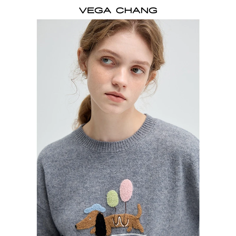 VEGA CHANG长袖毛衣女2024年秋冬新款质感毛巾欧若风上新针织上衣