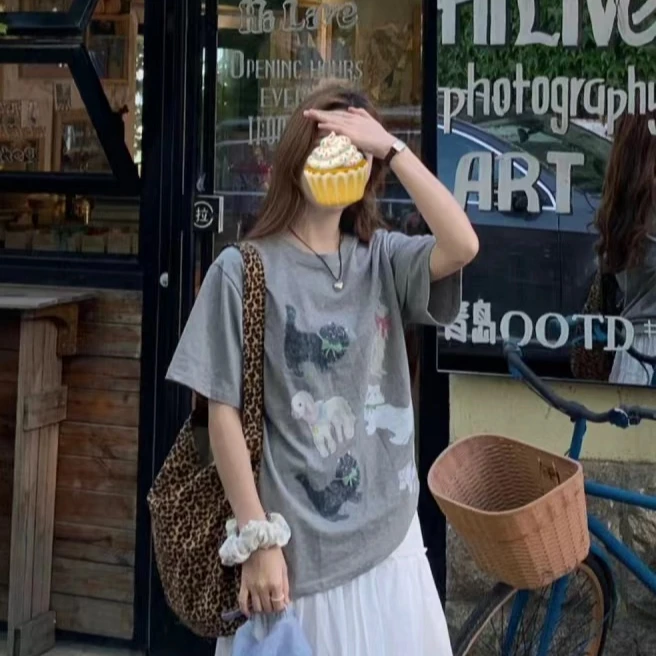 VEGA CHANG短袖宽松新款童趣圆领情侣T恤百搭休闲