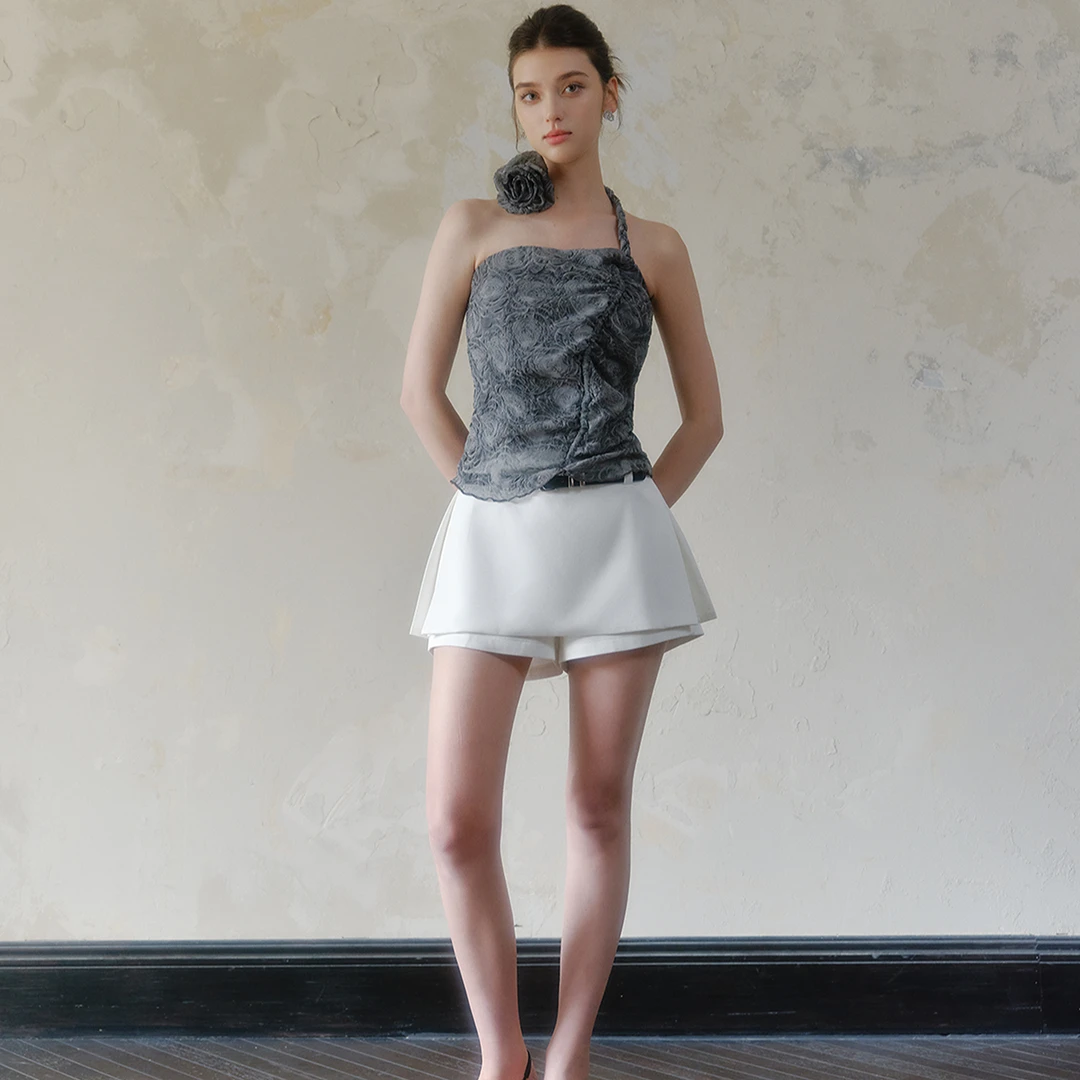 Marc Moore设计感白色侧边开叉假两件裙裤a字裙夏季显瘦半身裙