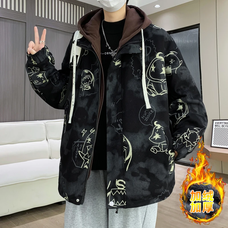 冬季青少年大童牛仔夹克男加绒加厚保暖棉衣外套学生休闲派克棉服