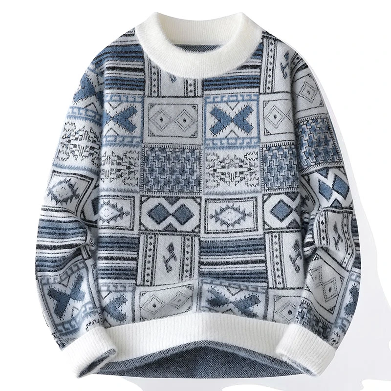 青少年大童一体绒毛衣男士加厚保暖打底衫冬季学生宽松休闲针织衫