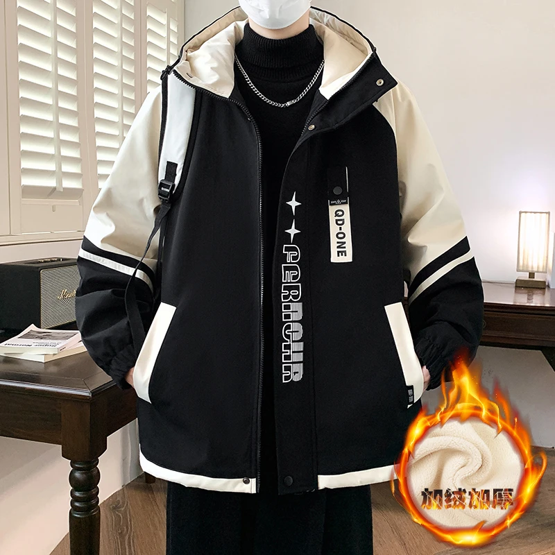 青少年大童夹克男加绒加厚保暖棉衣外套冬季新款学生休闲派克棉服