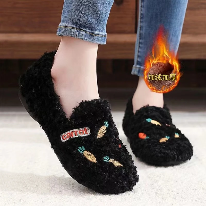 冬季新款加绒毛毛鞋子女老北京布鞋防滑软底加厚平底豆豆棉鞋