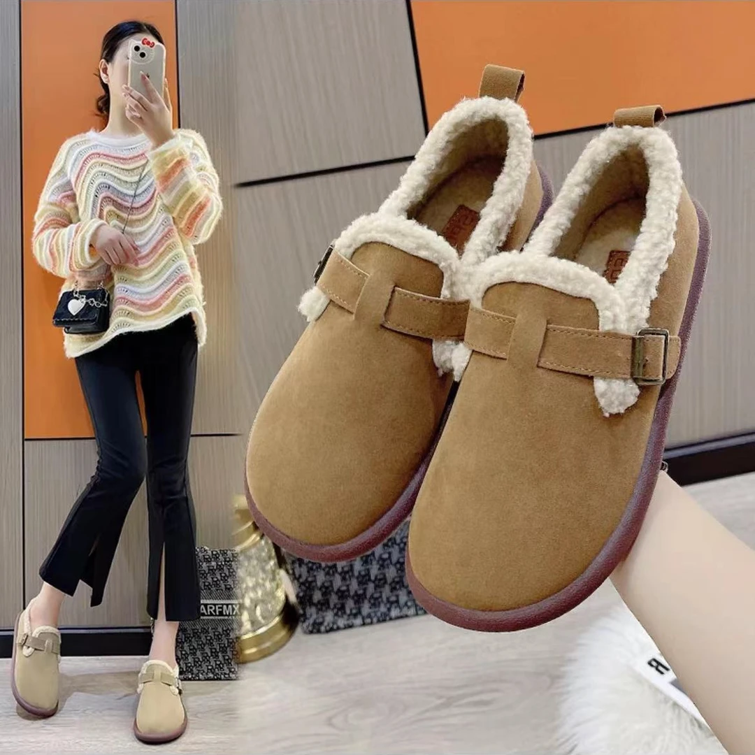 【Y】加绒保暖妈妈鞋老北京冬季豆豆鞋平底舒适毛毛鞋孕妇鞋棉鞋