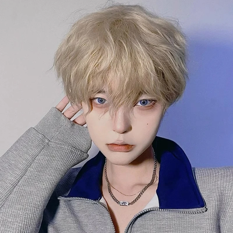 金色假发男短发日系男生正太蓬松锡纸烫帅气个性万用cos全头套式