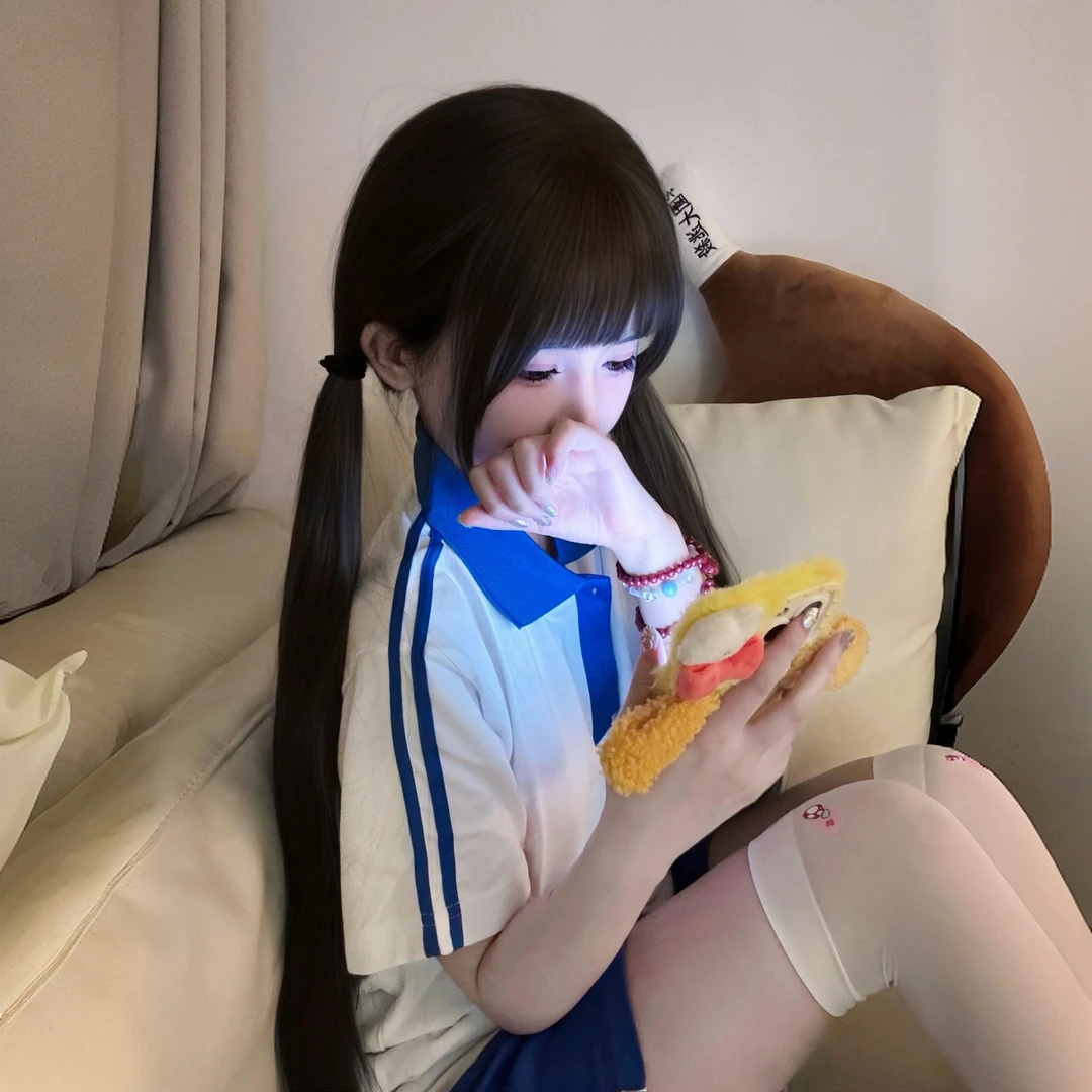沐奇趣味萌假发御姐Jk少萝风【75cm加长款黑茶色黑长直】全头套
