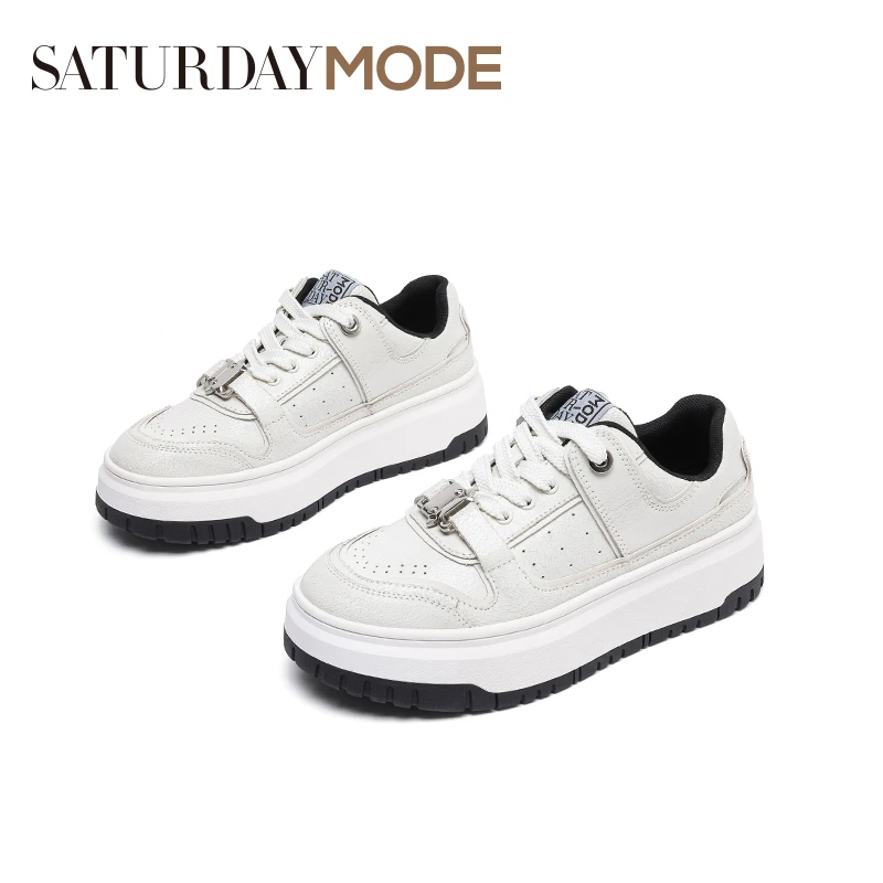 SATURDAYMODE2024春季时尚爆裂低帮女鞋百搭舒适运动潮流小白鞋女
