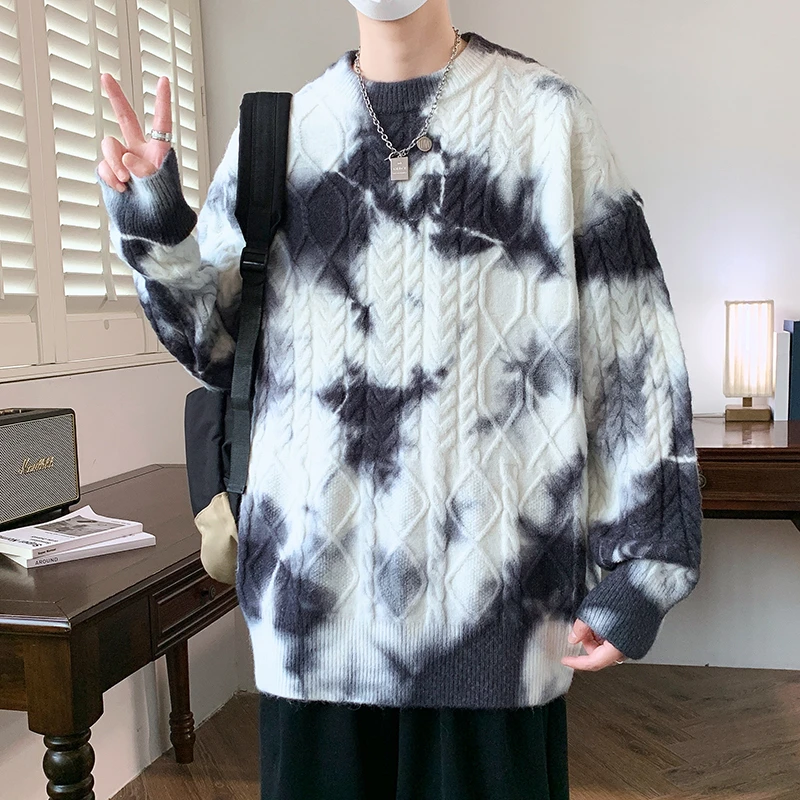 青少年中学生冬季新款休闲圆领港风潮流长袖套头男生毛衣针织衫