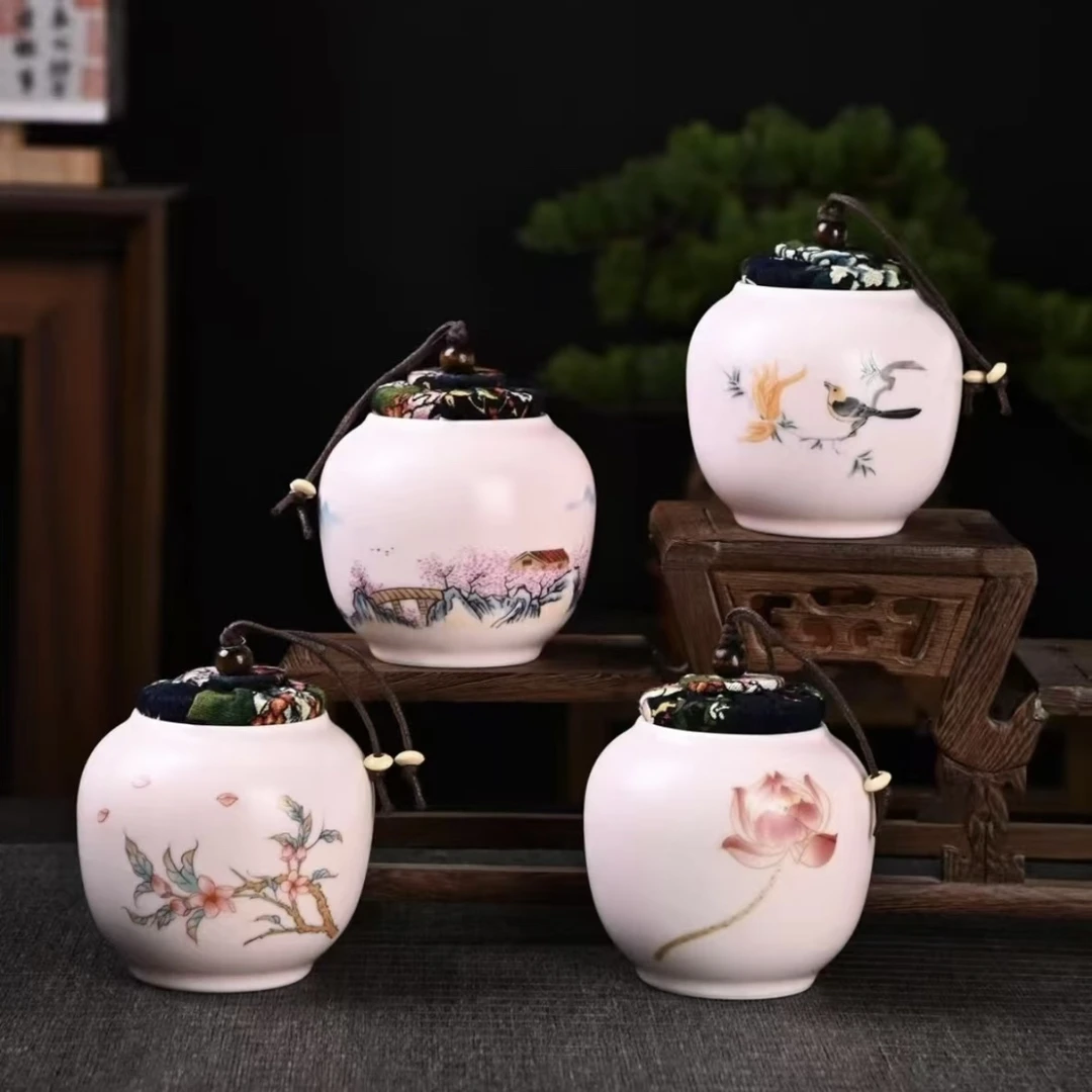 汝窑茶叶茶罐装茶叶盒随身便携陶瓷储存密封罐家用防潮空罐