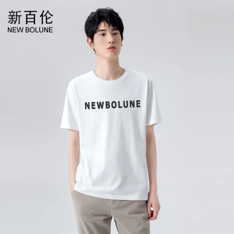 NEW BOLUNE/新百伦2024男士夏季修身常规版型T恤时尚潮流植绒印花
