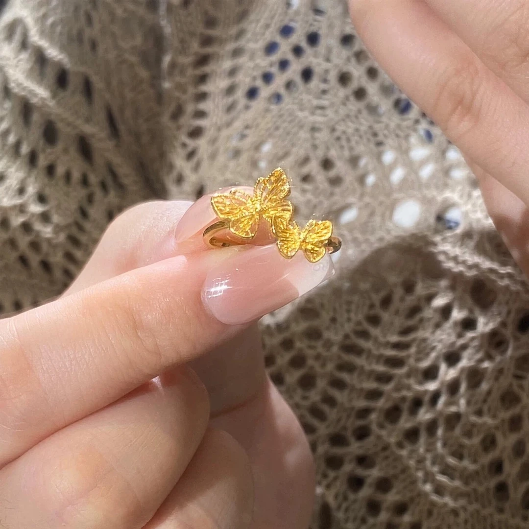 铜合金戒指 《福系列》两只蝴蝶戒指开口戒甜美简约小众气质轻奢