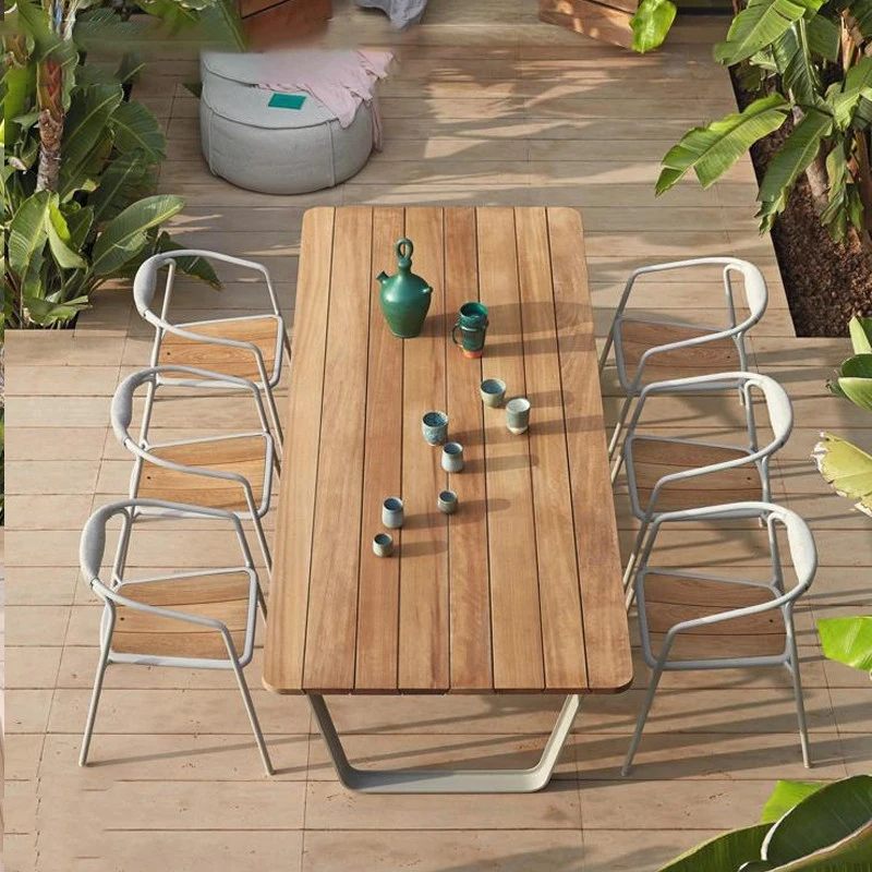 户外餐桌椅柚木防雨防晒简约藤编家具室外阳台花园庭院桌子奶茶店