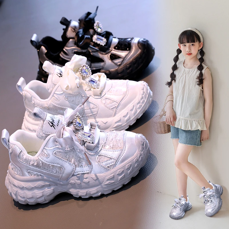 女童运动鞋儿童老爹鞋2024年秋款休闲鞋软底中大童亮片网鞋-2290