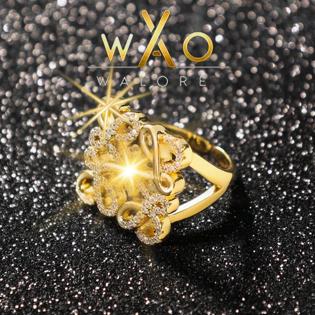 铜合金合成锆石戒指 可调节戒指轻奢时尚指环金色设计师款戒指