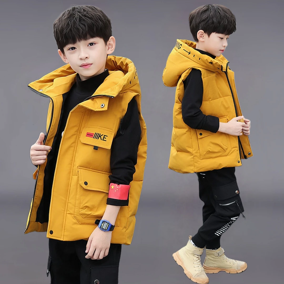 儿童装男童秋冬马甲2025年新款6-12岁男孩棉马夹帅气背心连帽坎肩