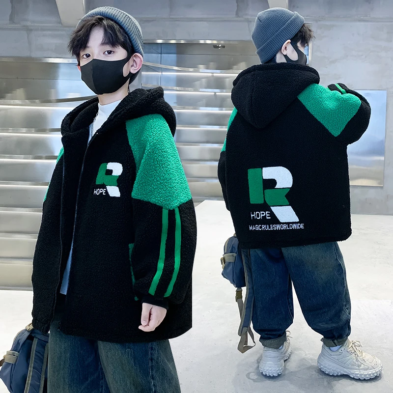 男童摇粒绒外套秋冬加厚棉衣2024新款6-12男孩冬季毛毛衣加绒棉袄