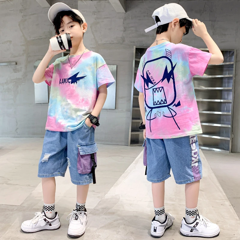 男童夏季短袖套装2025新款儿童洋气炸街薄款6-12岁中大童帅气夏款