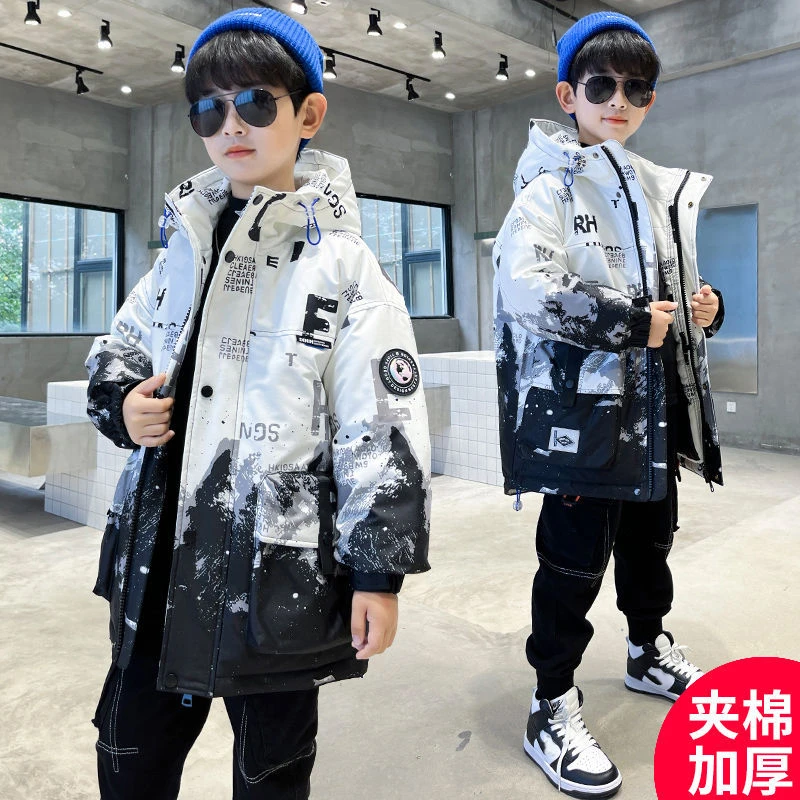 男童棉服外套冬款2025年新款秋冬装洋气加厚保暖6-12岁中长款棉衣