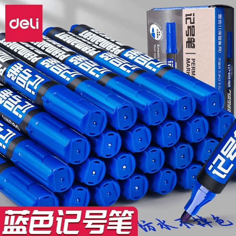 得力大头笔记号笔蓝色粗头油性不掉色油漆笔粗字标记笔大容量防水