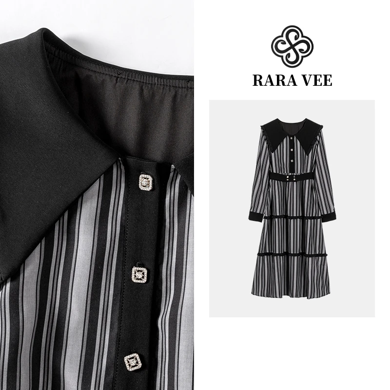 “黛熏”【80-220斤】大码高级感条纹娃娃领气质显瘦连衣裙秋季新款