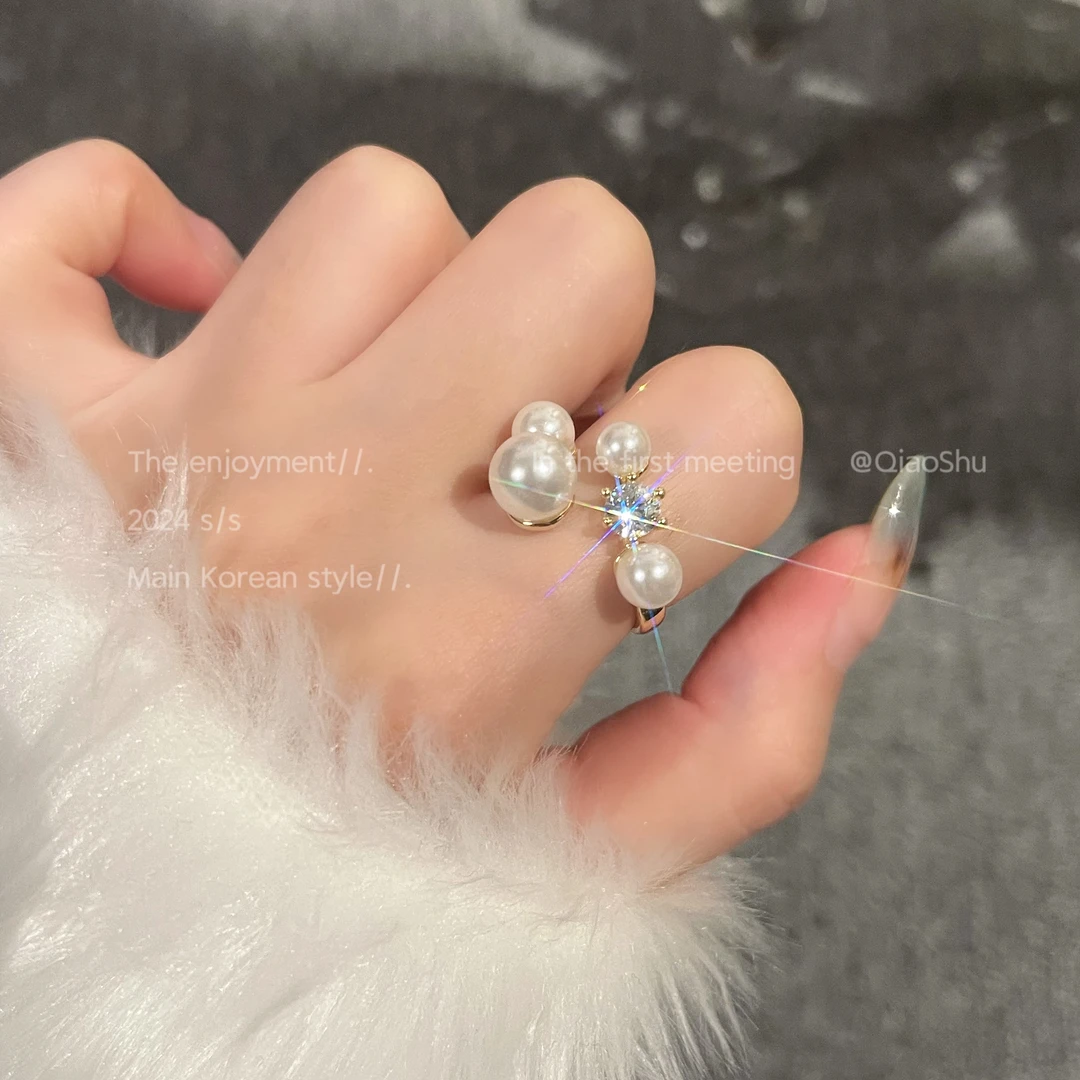 铜合金仿珍珠戒指 C170ins气质珠珠开口戒指女高级小众轻奢精致