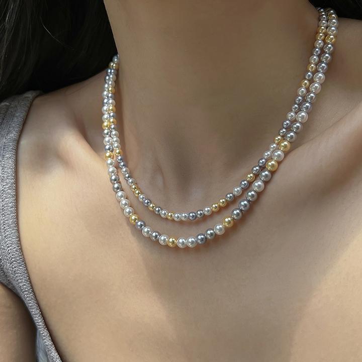 小米珠叠戴轻奢气质法式施家彩色混编毛衣项链