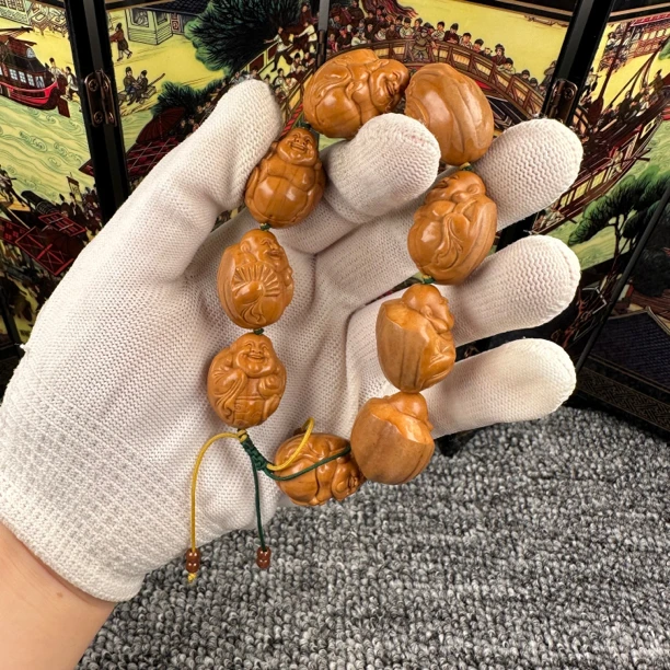 橄榄精品核雕手串手工2.0原皮弥勒包衣弥勒天然文玩手把件手串