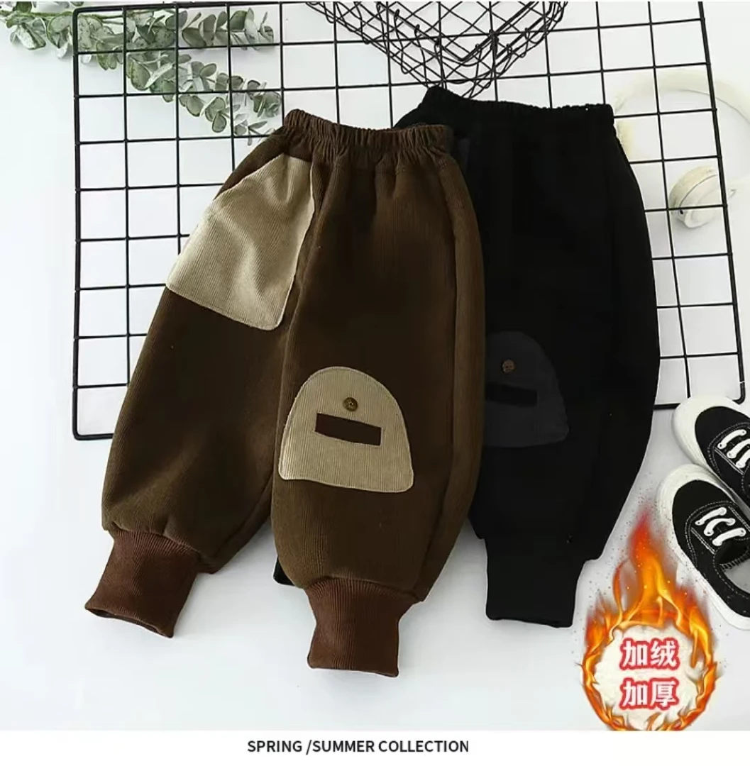 小童儿童宝宝加绒加厚羊驼绒内里冬装外穿儿童裤子儿童加绒裤子