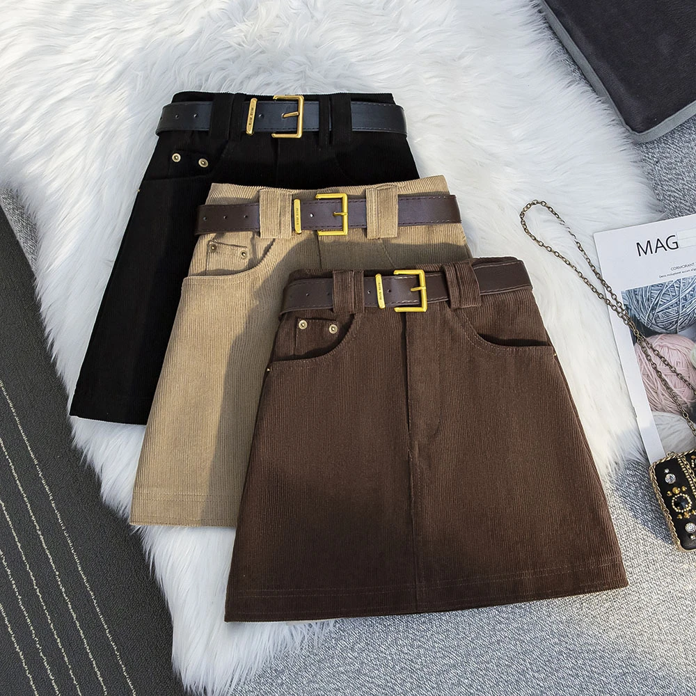 2024秋冬新款半身裙灯芯绒短裙小个子高腰走光显瘦百搭字包臀裙