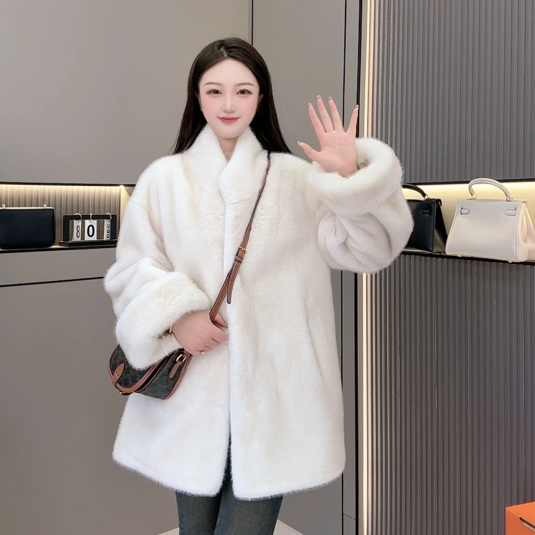 【KL】高级感双色雪兰大袖宽松毛毛外套